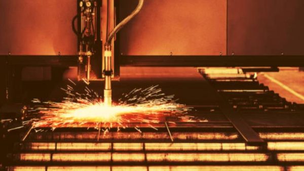 industrial cnc plasma machine cutting of metal plate